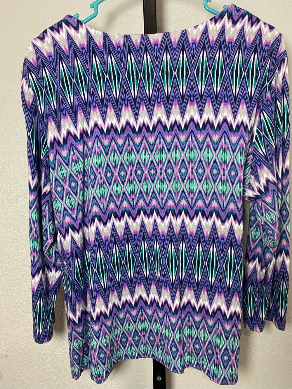 Ruby Rd. Purple Teal Geometric Beaded Scoop Neck 3/4 Sleeve XL cotton spandex - Picture 3 of 4